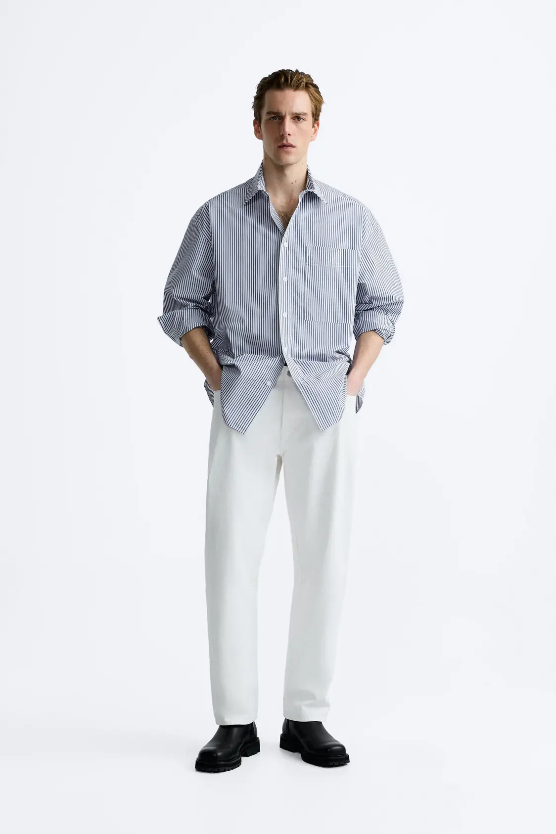Sobrecamisa gris de algodón a rayas